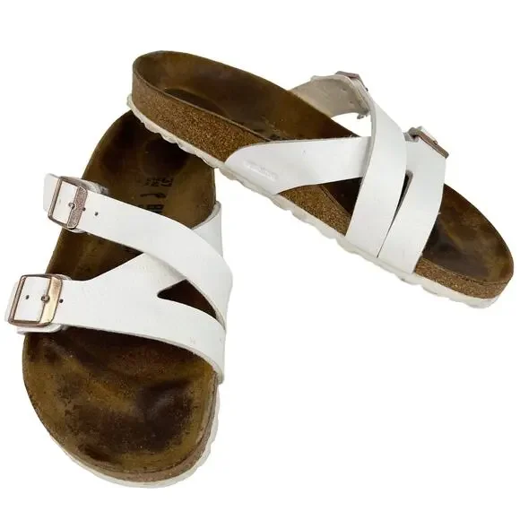 Birkenstock Yao Sandals White Double Buckle 37 L6M4 - Picture 1 of 14